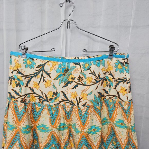 Jones Wear Blue Orange Floral Boho Peasant Skirt Hippie Festival Retro A-Line 16 - Picture 2 of 11